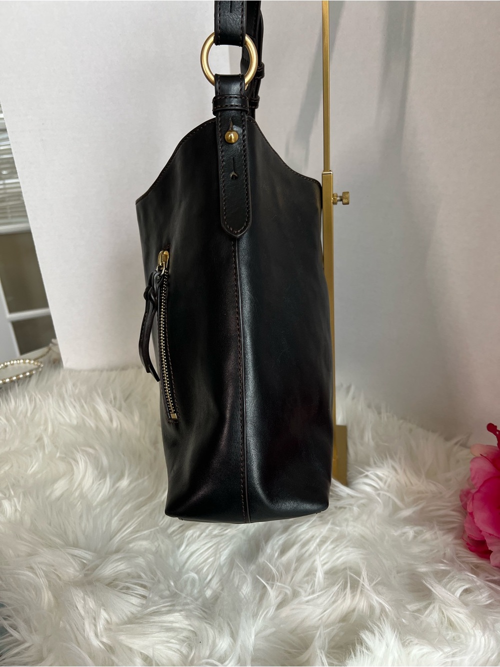 Dooney & Bourke Florentine Black Leather Copper Shoulder Bag - Picture 5 of 14